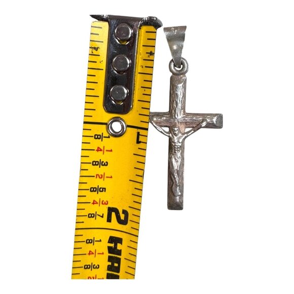 Vintage Sterling Silver Crucifix Pendant Jesus Christ Motif INRI Textured Wood - Picture 5 of 5